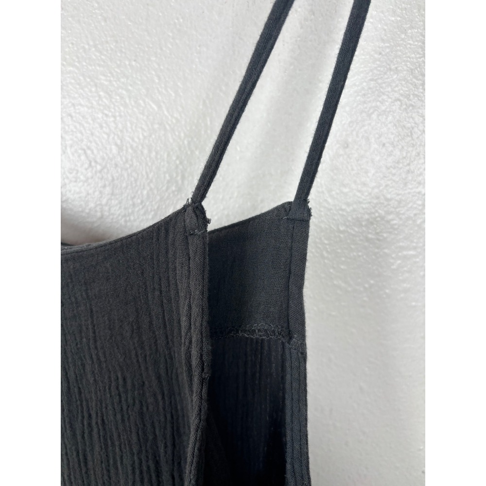 Easel Los Angeles Womens Medium Black Textured Wide Leg Jumpsuit Overalls Cotton - Picture 7 of 14